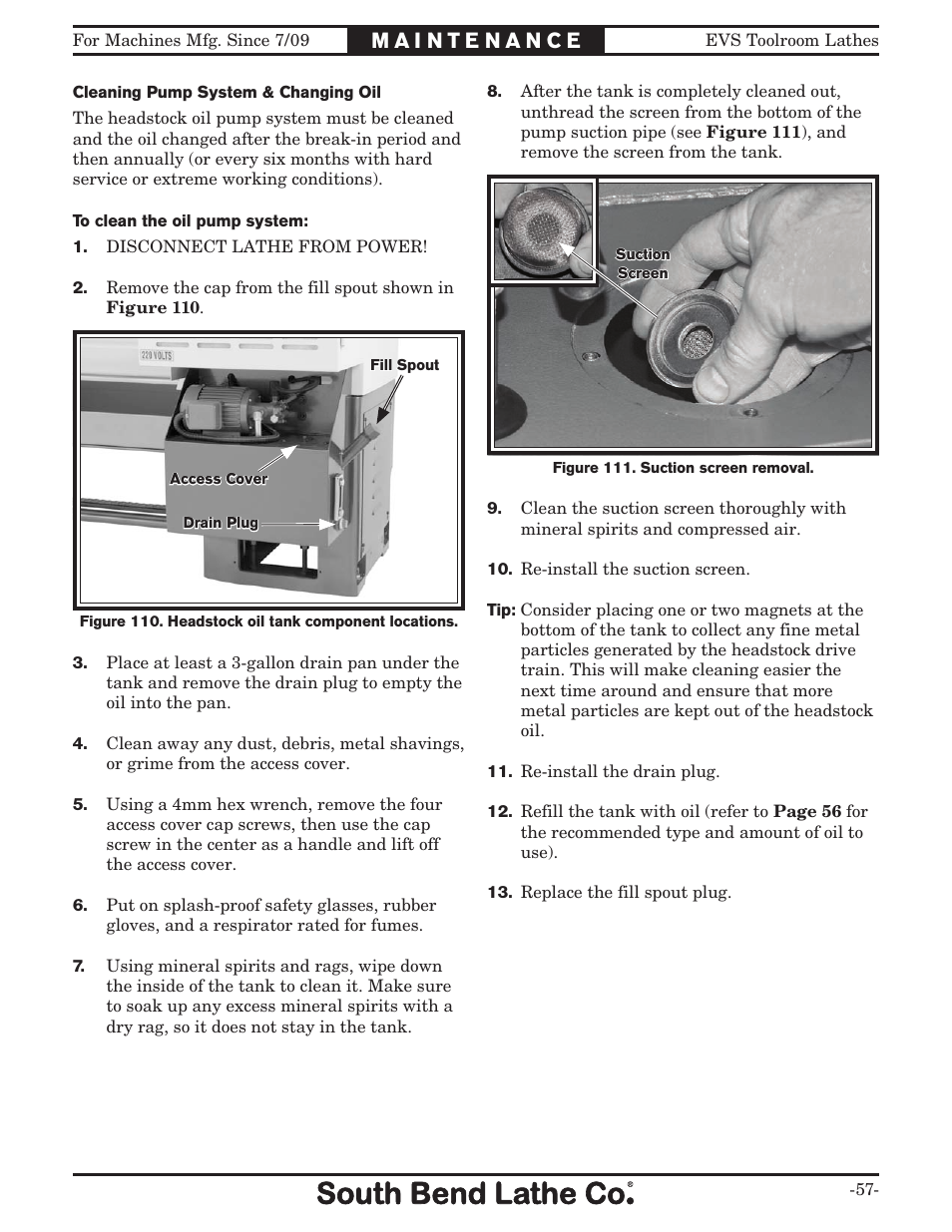 Southbend 16" x 60" Lathe 440V w/ Dro sb1015f User Manual | Page 63 / 148