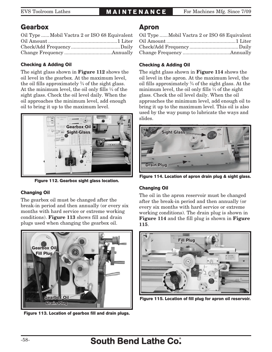 Gearbox, Apron | Southbend 16" x 60" Lathe 440V w/ Dro sb1015f User Manual | Page 64 / 148