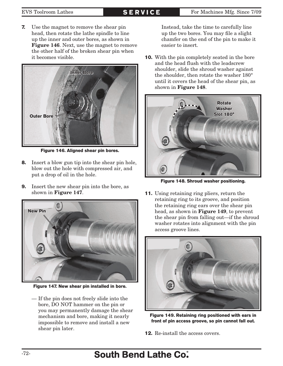 Southbend 16" x 60" Lathe 440V w/ Dro sb1015f User Manual | Page 78 / 148