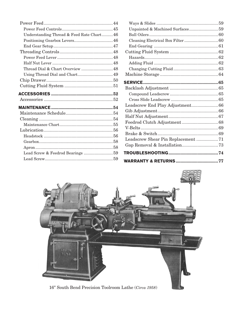 Southbend 16" x 60" Lathe 440V w/ Dro sb1015f User Manual | Page 8 / 148