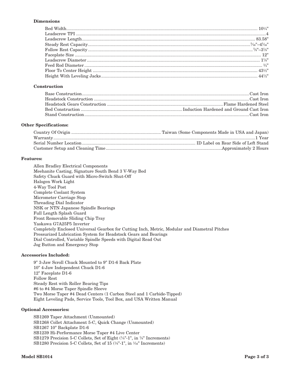 Southbend 16" x 60" Lathe 440V w/ Dro sb1015f User Manual | Page 88 / 148