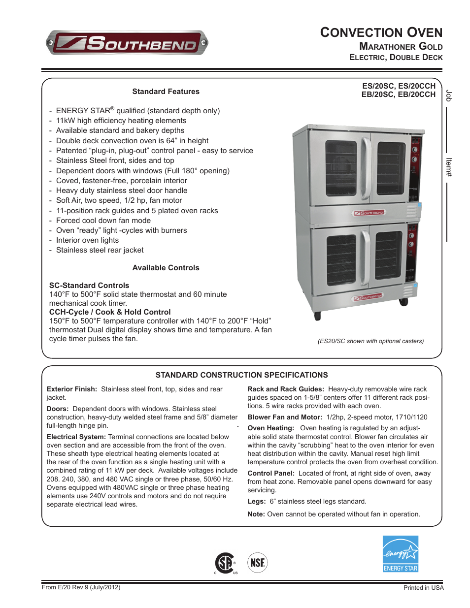 Southbend ES/20PC User Manual | 2 pages