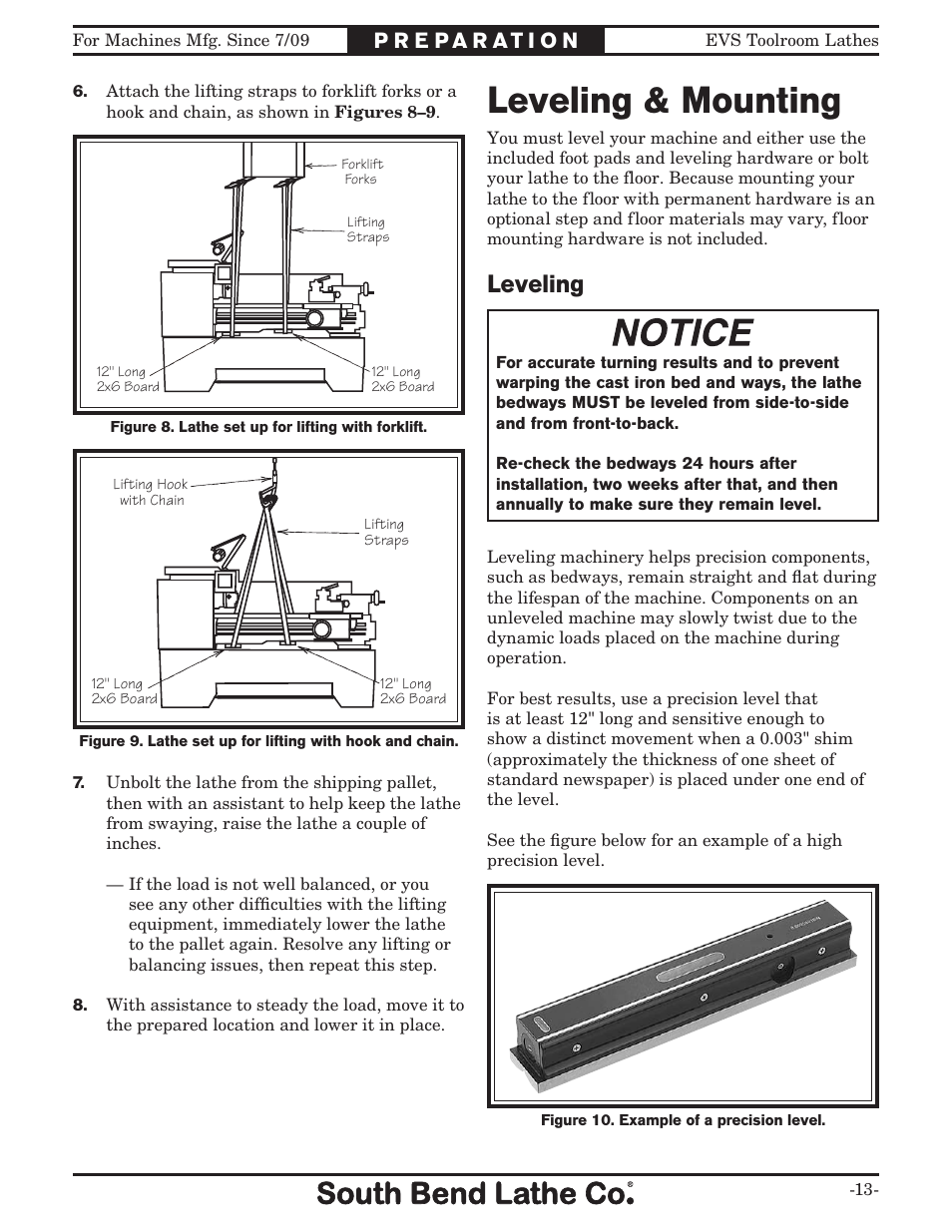 Leveling & mounting, Leveling | Southbend SB1037 User Manual | Page 15 / 80