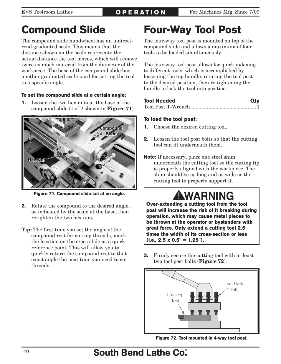 Compound slide, Four-way tool post | Southbend SB1037 User Manual | Page 42 / 80