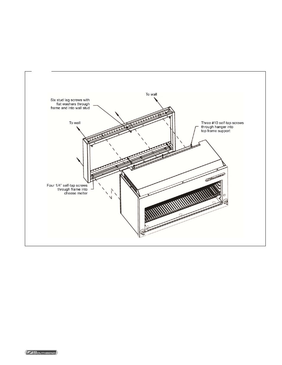 Step 2b: mount on wall, Installation of wall bracket for cheese melter | Southbend P36-CM-PT User Manual | Page 15 / 24