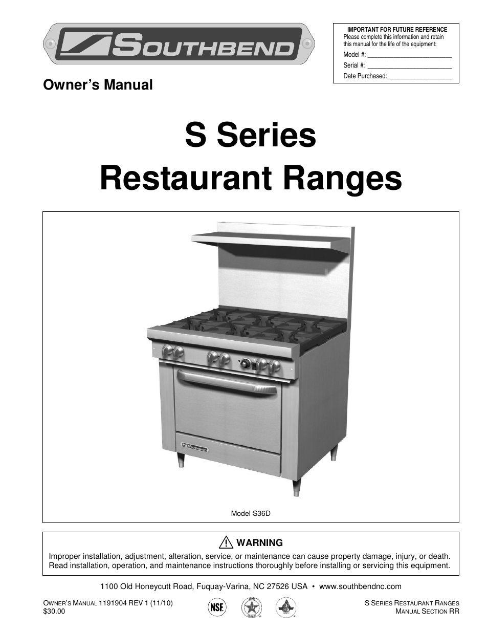 Southbend S36D User Manual | 40 pages