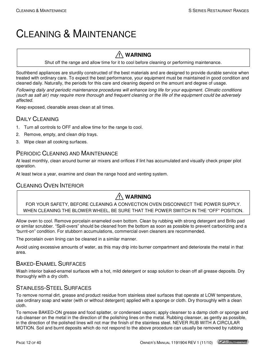 Leaning, Aintenance | Southbend S36D User Manual | Page 12 / 40