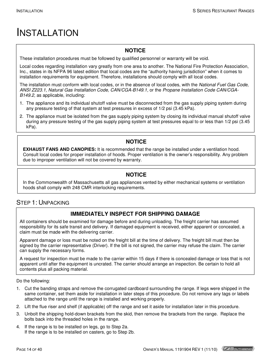 Nstallation | Southbend S36D User Manual | Page 14 / 40