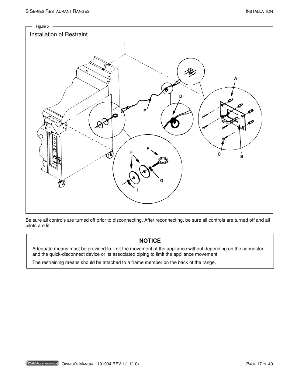 Installation of restraint, Notice | Southbend S36D User Manual | Page 17 / 40