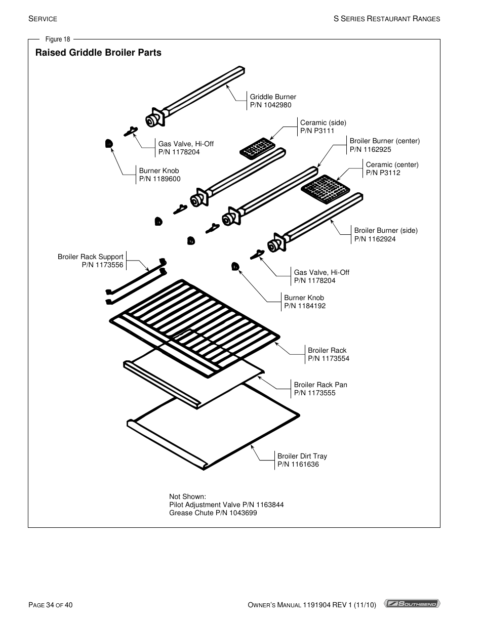 Raised griddle broiler parts | Southbend S36D User Manual | Page 34 / 40