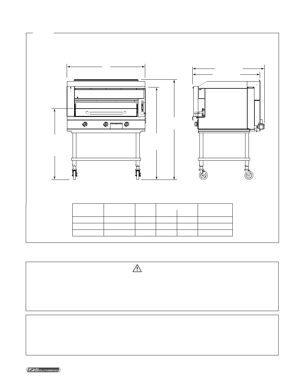 Dimensions, Ventilation, Warning | Notice | Southbend SSB-45 User Manual | Page 5 / 20