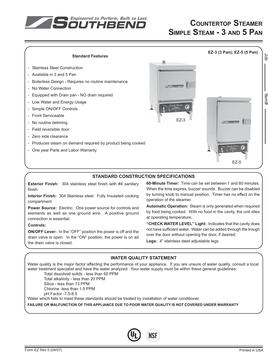 Southbend EZ-5 User Manual | 2 pages