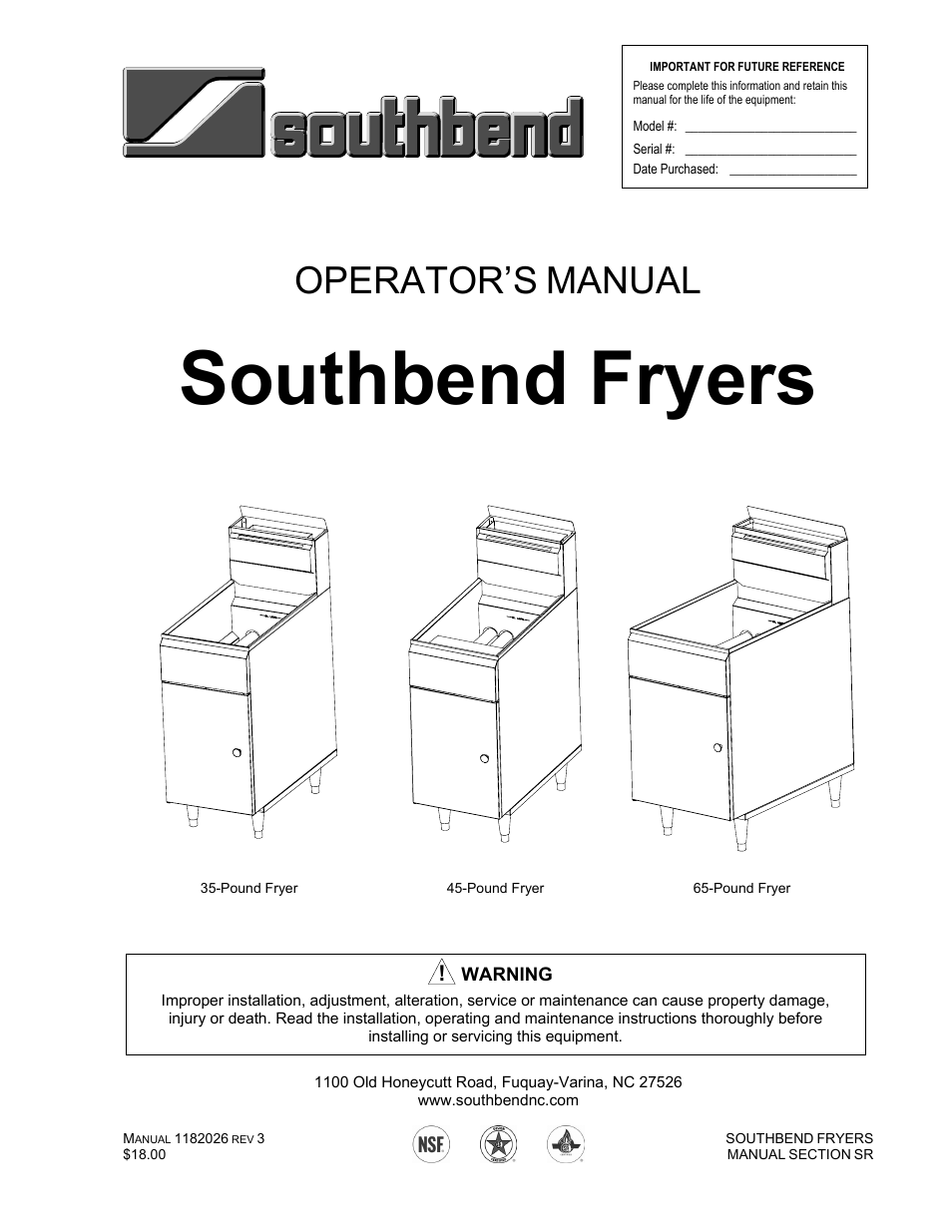 Southbend 35-Pound Fryer User Manual | 40 pages
