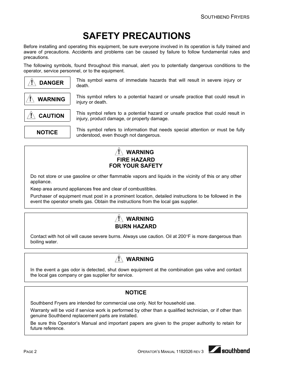 Safety precautions | Southbend 35-Pound Fryer User Manual | Page 2 / 40