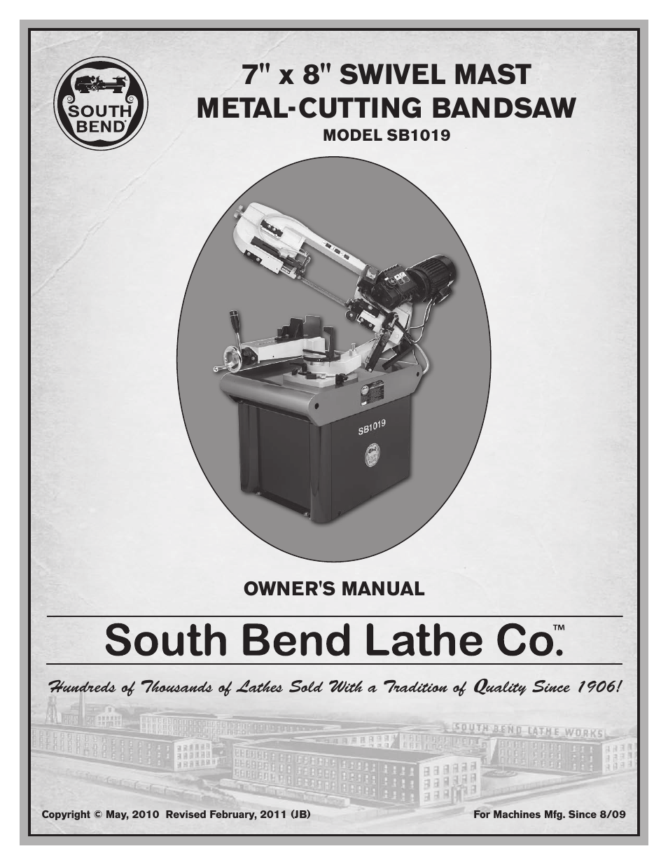 Southbend METAL-CUTTING BANDSAW SB1019 User Manual | 56 pages