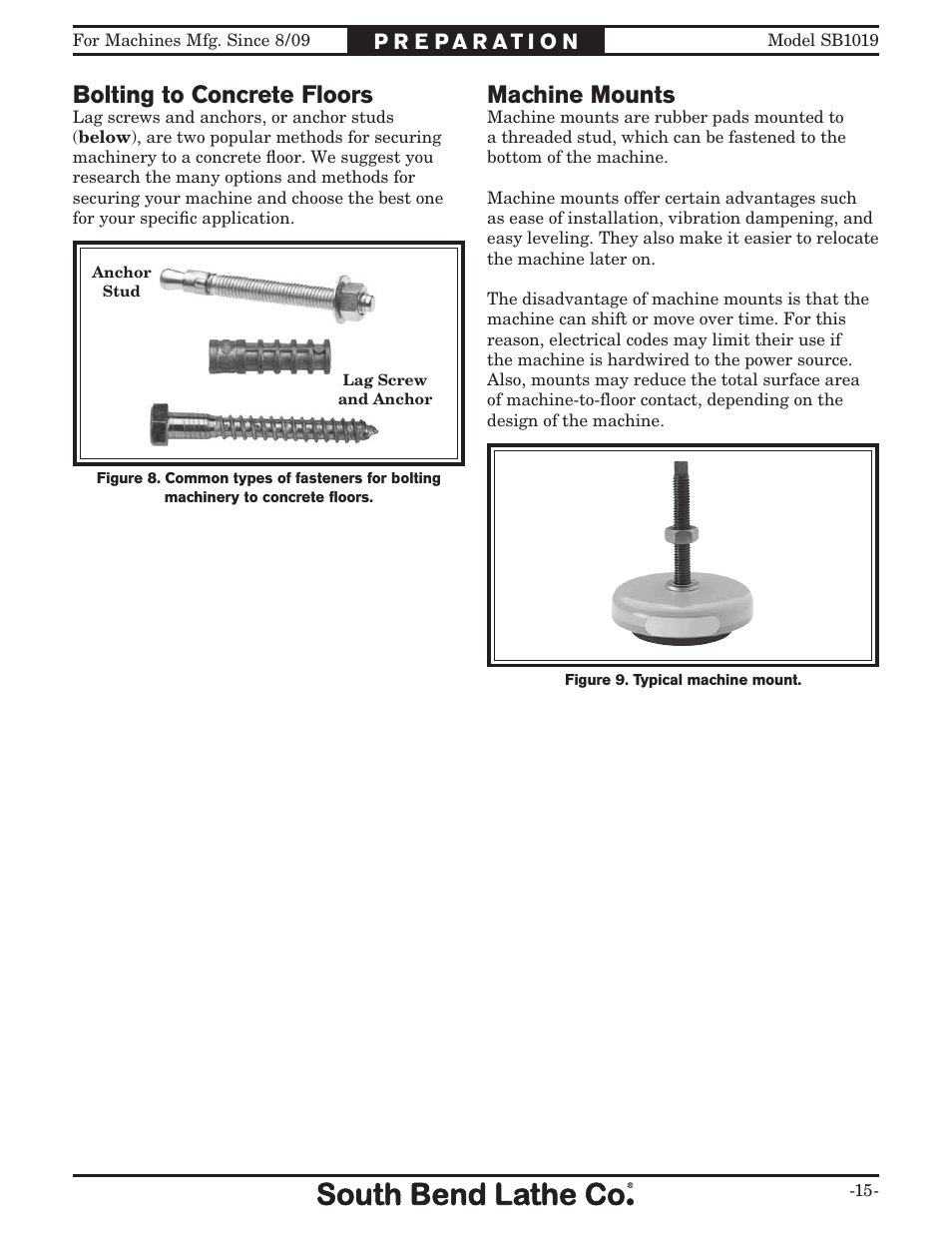 Bolting to concrete floors, Machine mounts | Southbend METAL-CUTTING BANDSAW SB1019 User Manual | Page 17 / 56