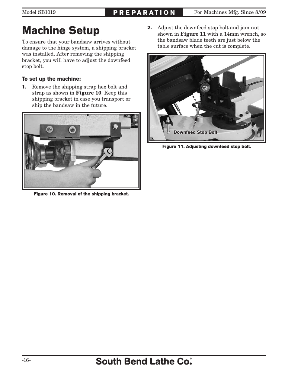 Machine setup | Southbend METAL-CUTTING BANDSAW SB1019 User Manual | Page 18 / 56