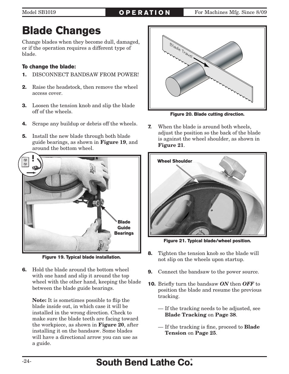 Blade changes | Southbend METAL-CUTTING BANDSAW SB1019 User Manual | Page 26 / 56