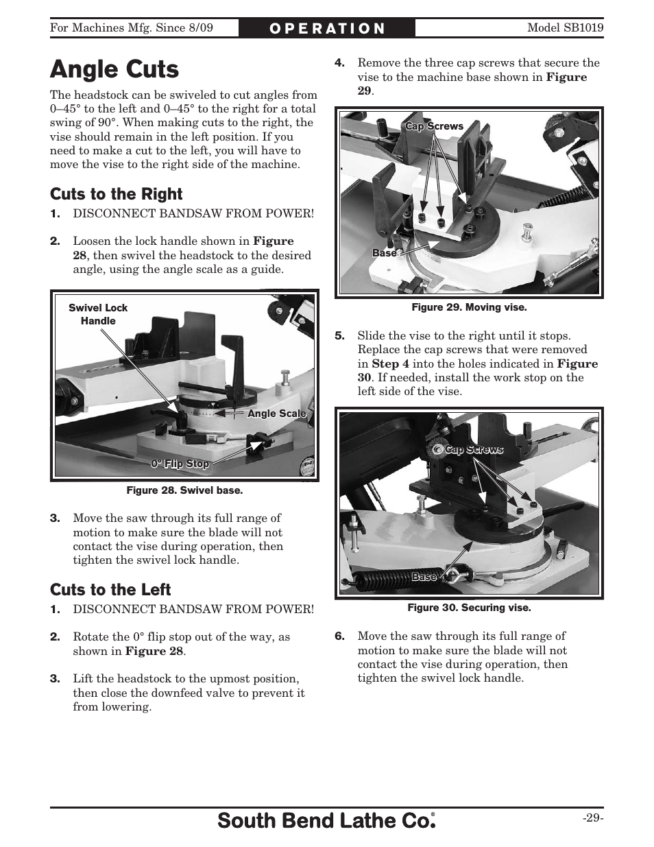 Angle cuts, Cuts to the right, Cuts to the left | Southbend METAL-CUTTING BANDSAW SB1019 User Manual | Page 31 / 56