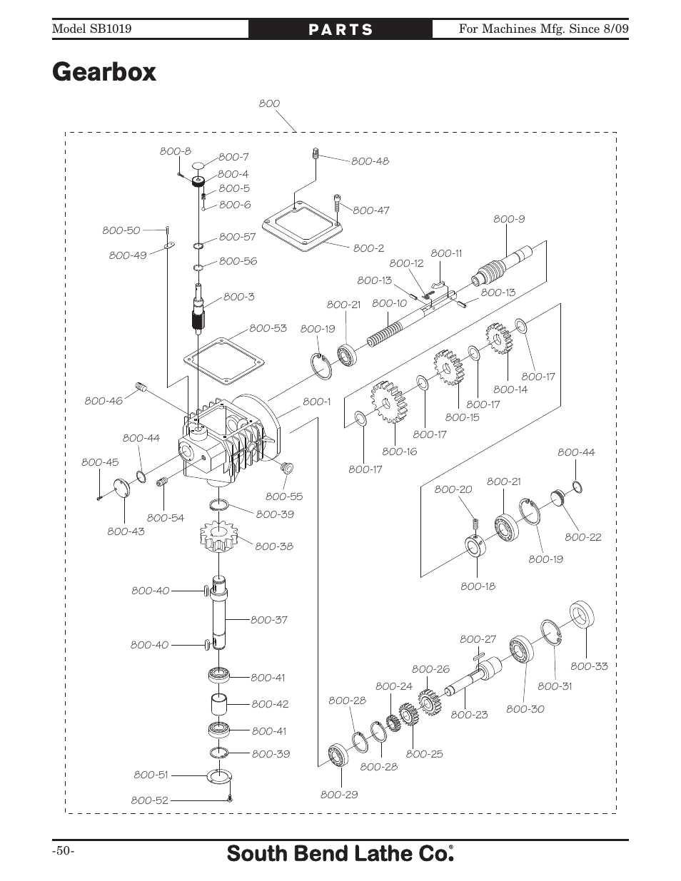 Gearbox | Southbend METAL-CUTTING BANDSAW SB1019 User Manual | Page 52 / 56
