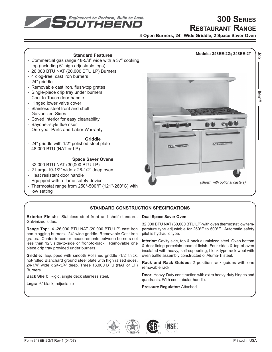 Southbend 300 Series User Manual | 2 pages