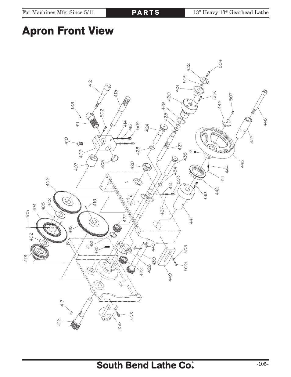 Apron front view | Southbend 13" Heavy 13 Gearhead lathe SB User Manual | Page 107 / 132
