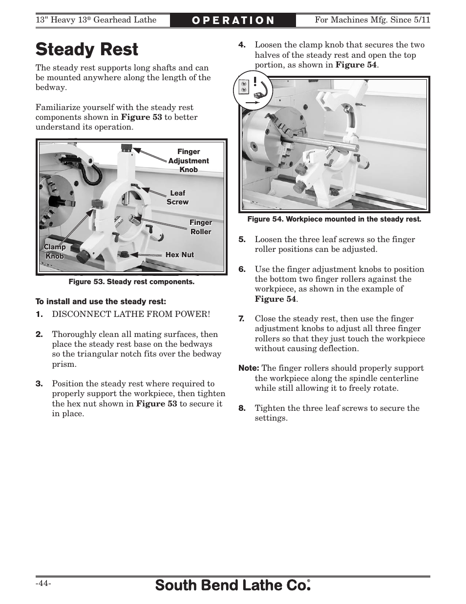 Steady rest | Southbend 13" Heavy 13 Gearhead lathe SB User Manual | Page 46 / 132