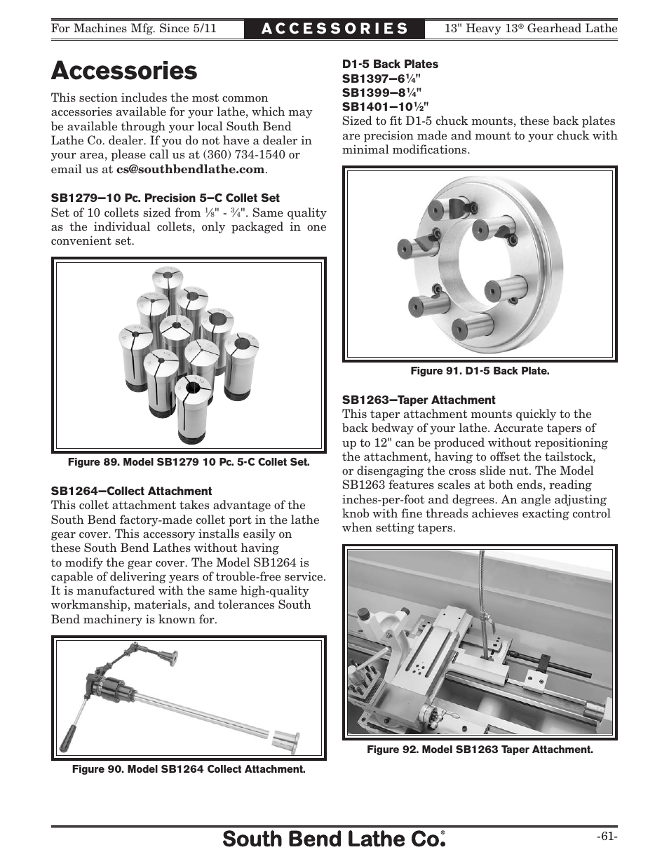 Accessories | Southbend 13" Heavy 13 Gearhead lathe SB User Manual | Page 63 / 132