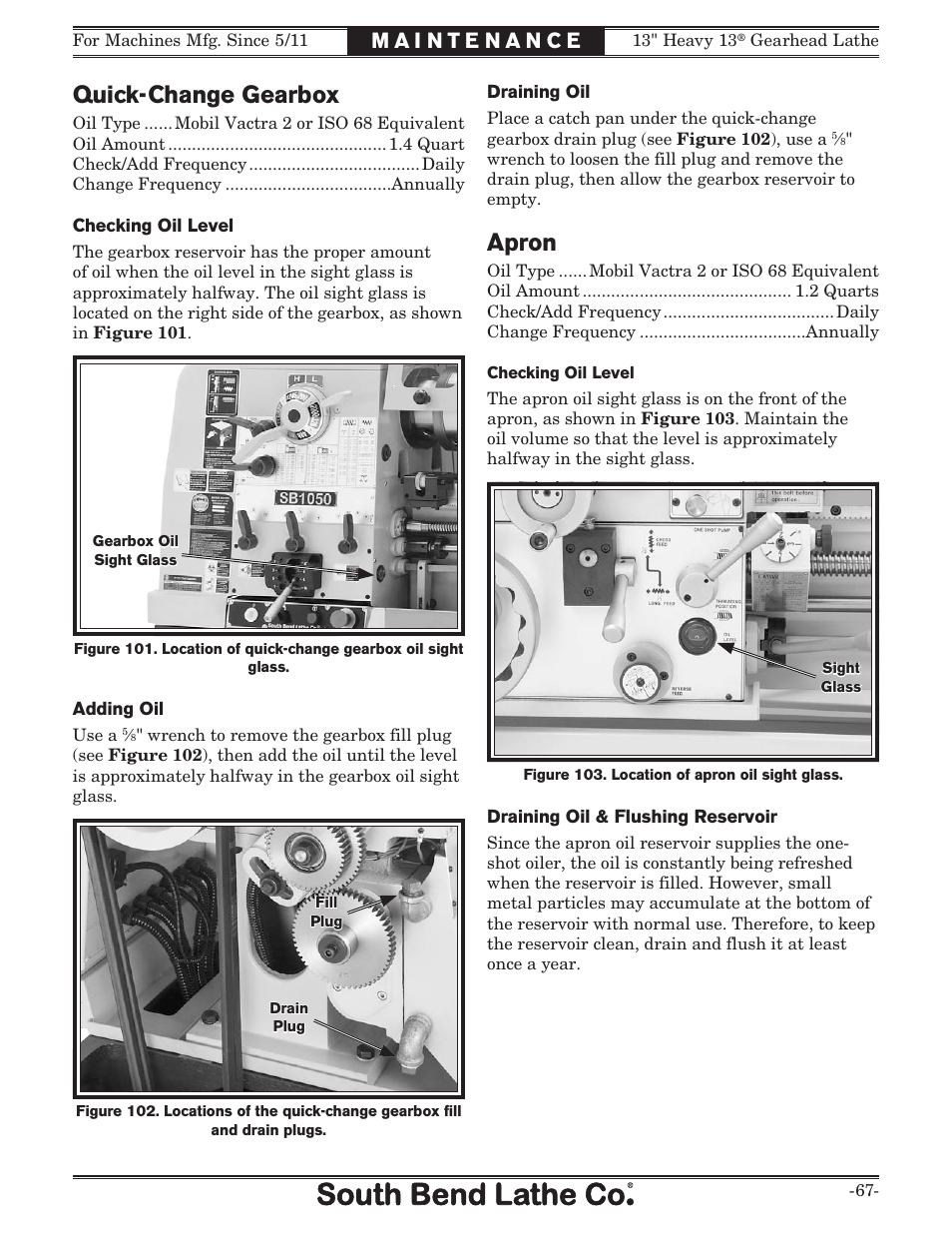 Quick-change gearbox, Apron | Southbend 13" Heavy 13 Gearhead lathe SB User Manual | Page 69 / 132