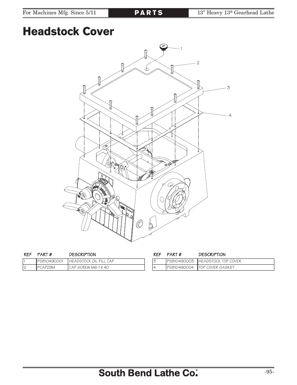 Headstock cover | Southbend 13" Heavy 13 Gearhead lathe SB User Manual | Page 97 / 132