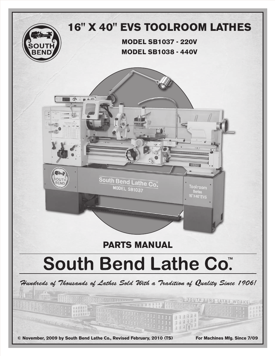 16" x 40" evs toolroom lathes, Parts manual | Southbend 16" X 40" LATHE 220V w/DRO SB1037F User Manual | Page 109 / 148