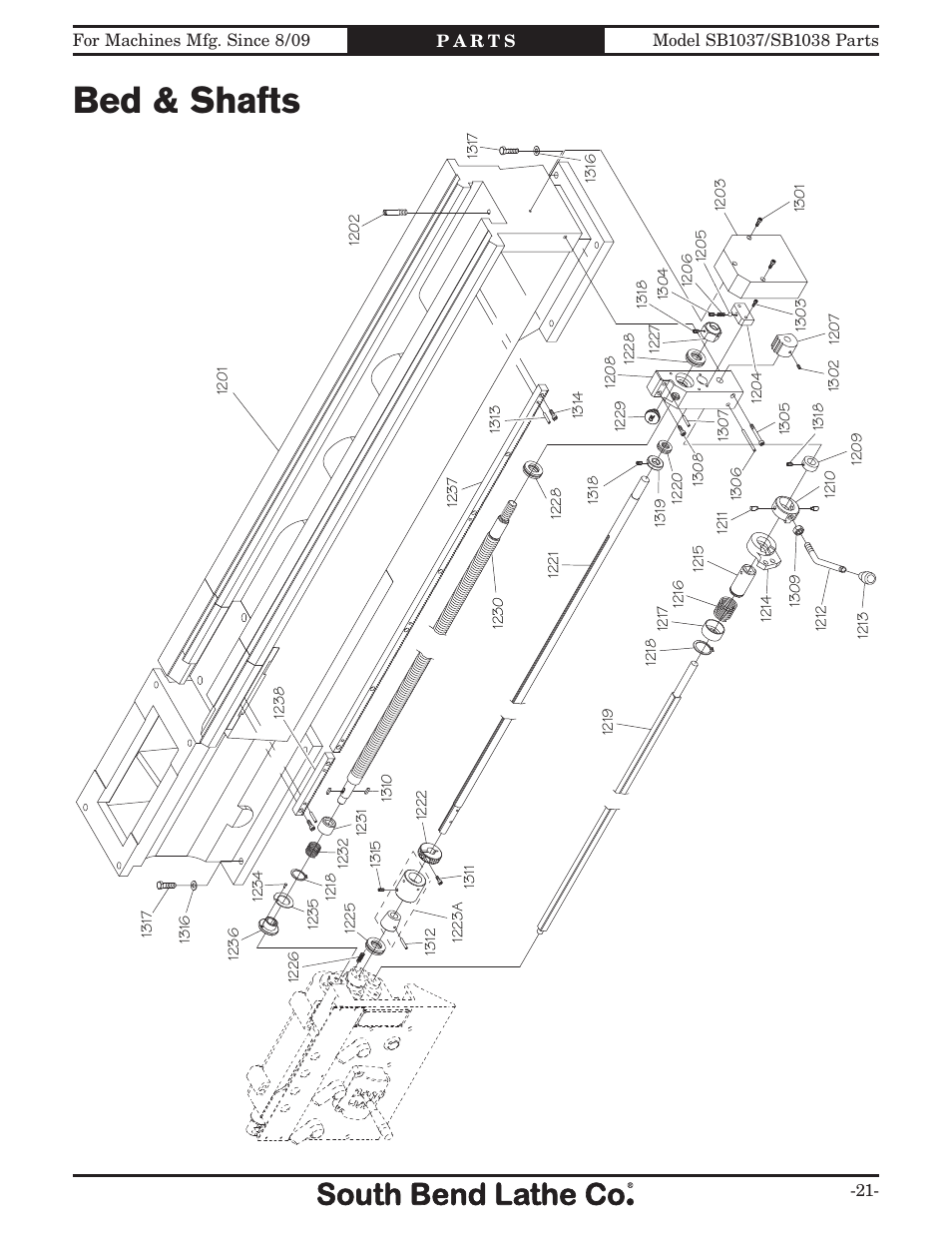 Bed & shafts | Southbend 16" X 40" LATHE 220V w/DRO SB1037F User Manual | Page 131 / 148