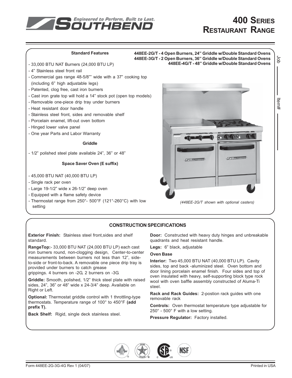 Southbend 448EE-2G/T User Manual | 2 pages