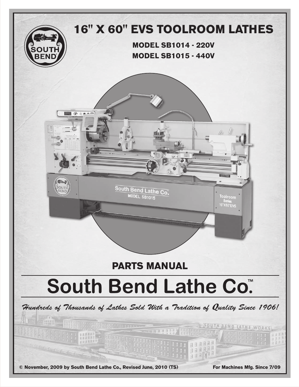 16" x 60" evs toolroom lathes, Parts manual | Southbend SB1014F User Manual | Page 109 / 148