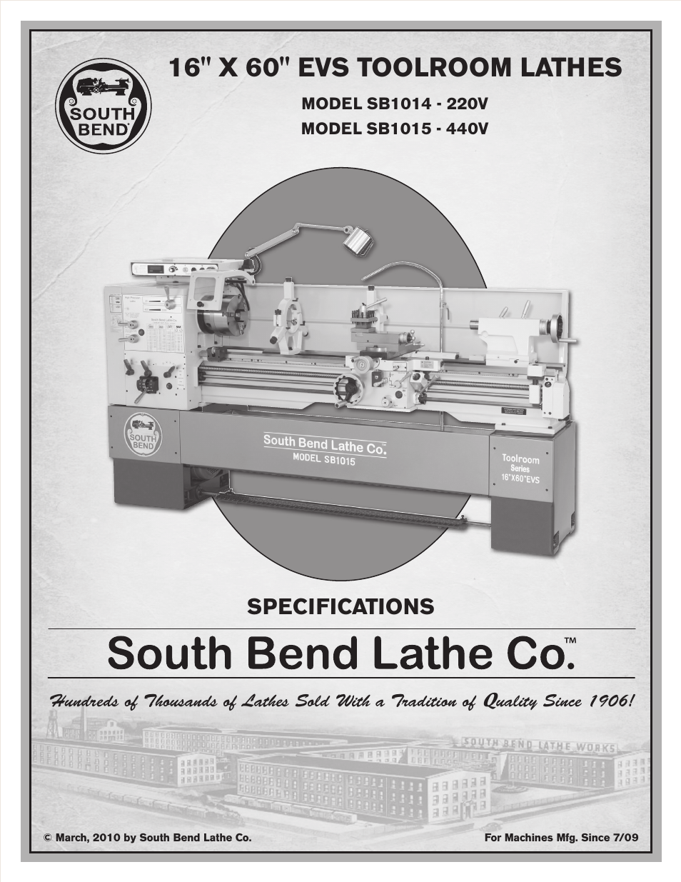 16" x 60" evs toolroom lathes, Specifications | Southbend SB1014F User Manual | Page 85 / 148