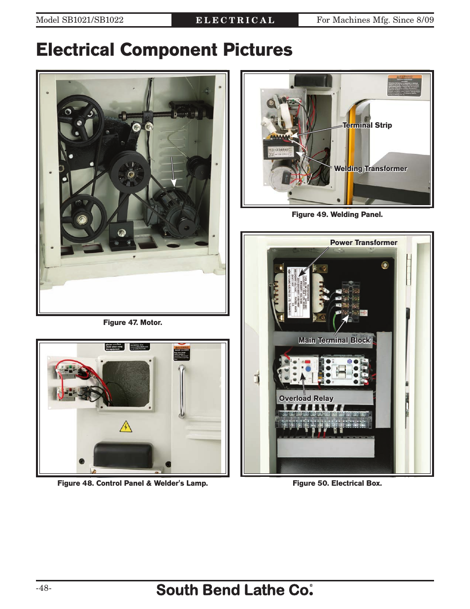 Electrical component pictures | Southbend SB1022 User Manual | Page 50 / 64