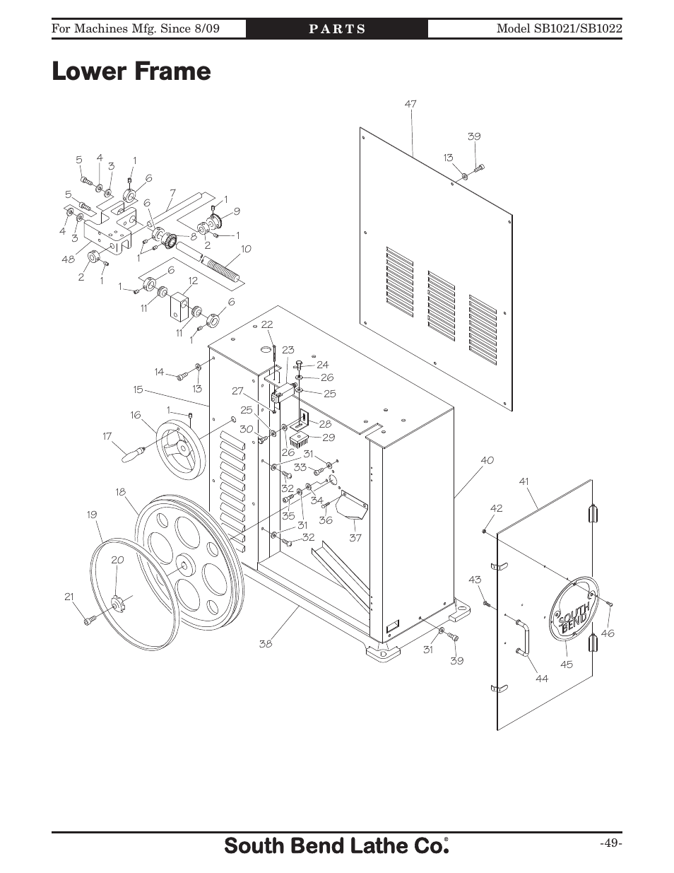 Lower frame | Southbend SB1022 User Manual | Page 51 / 64
