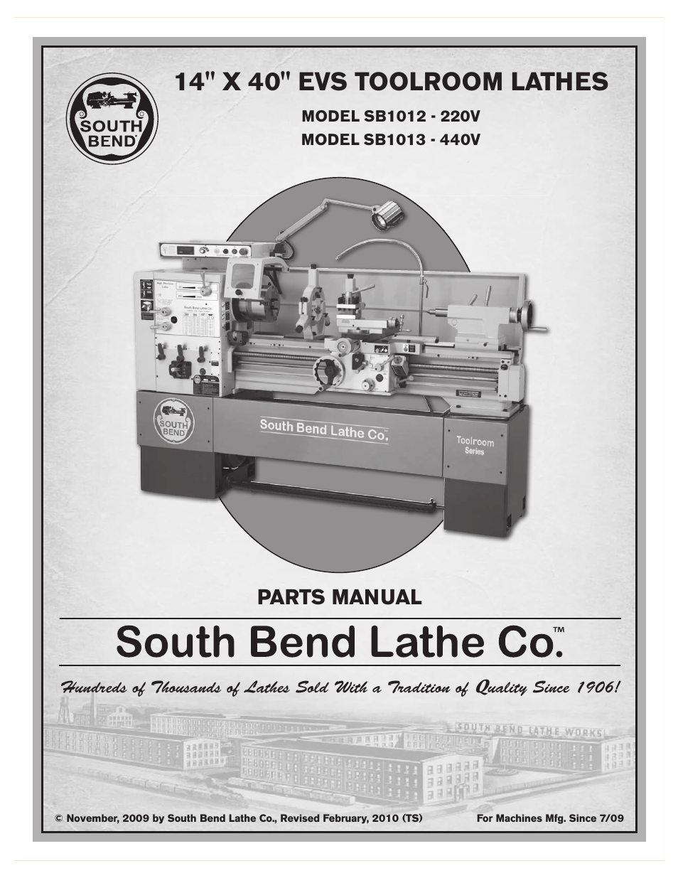 14" x 40" evs toolroom lathes, Parts manual | Southbend SB1014 User Manual | Page 105 / 144