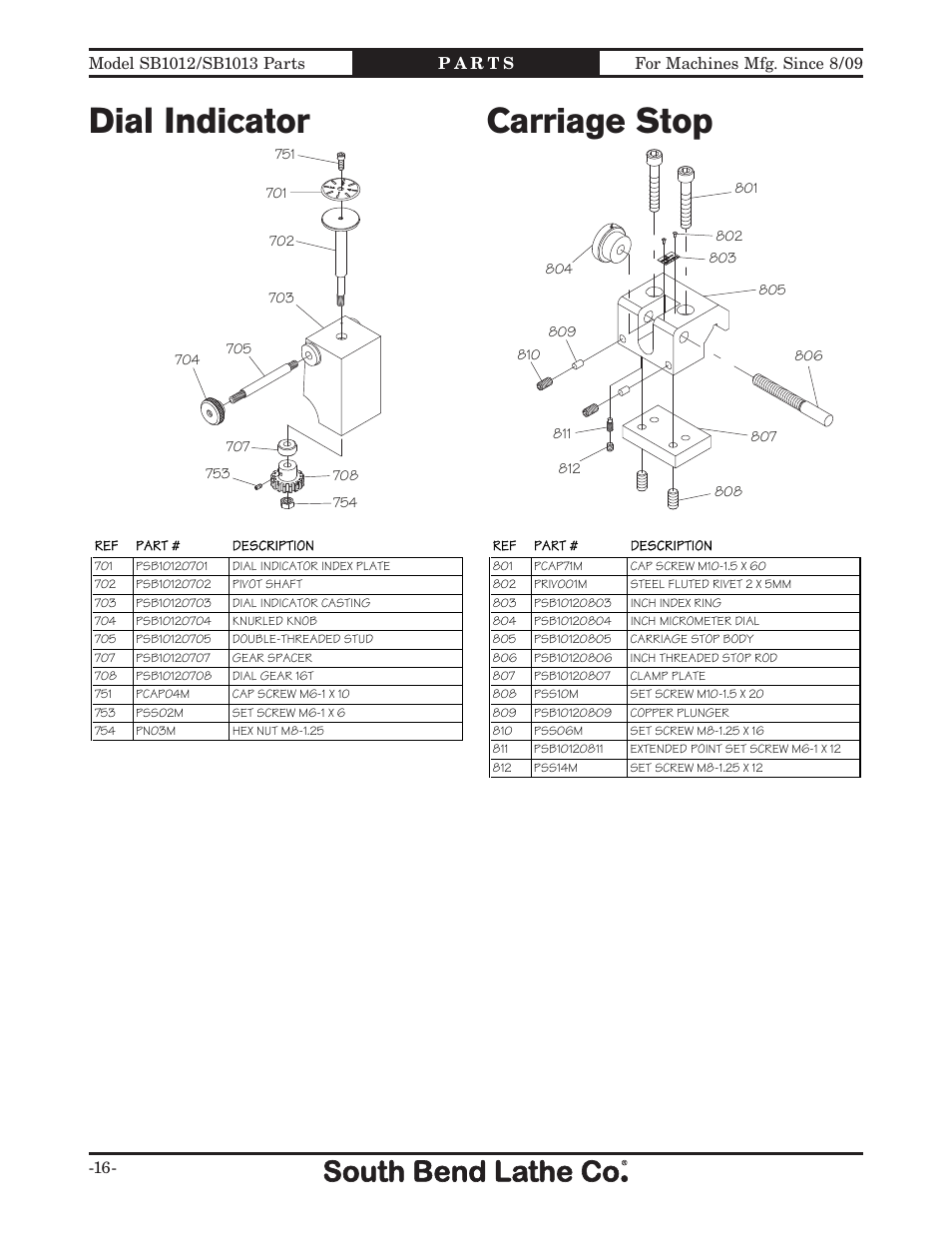 Dial indicator, Carriage stop | Southbend SB1014 User Manual | Page 122 / 144