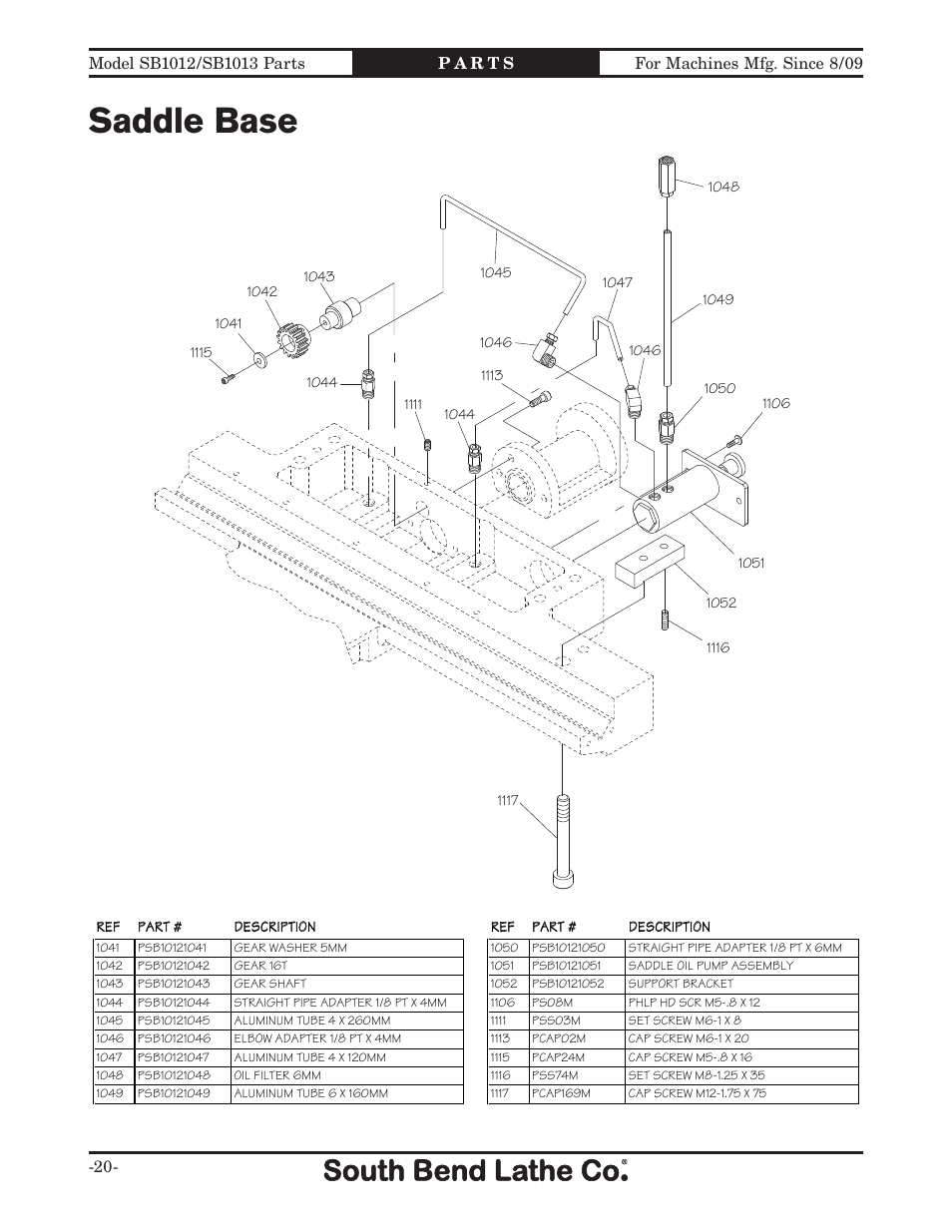 Saddle base | Southbend SB1014 User Manual | Page 126 / 144