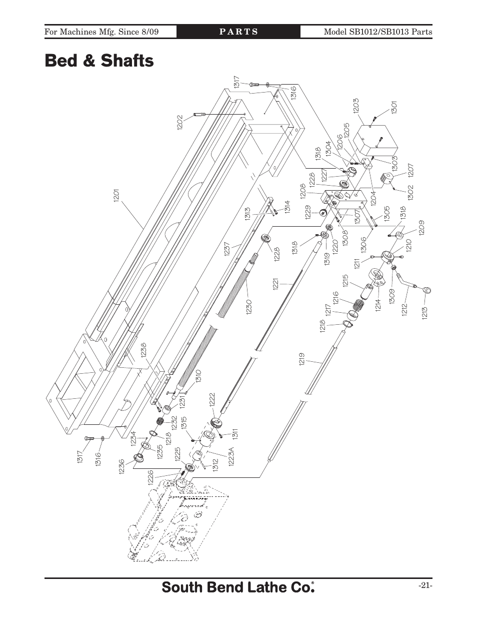 Bed & shafts | Southbend SB1014 User Manual | Page 127 / 144