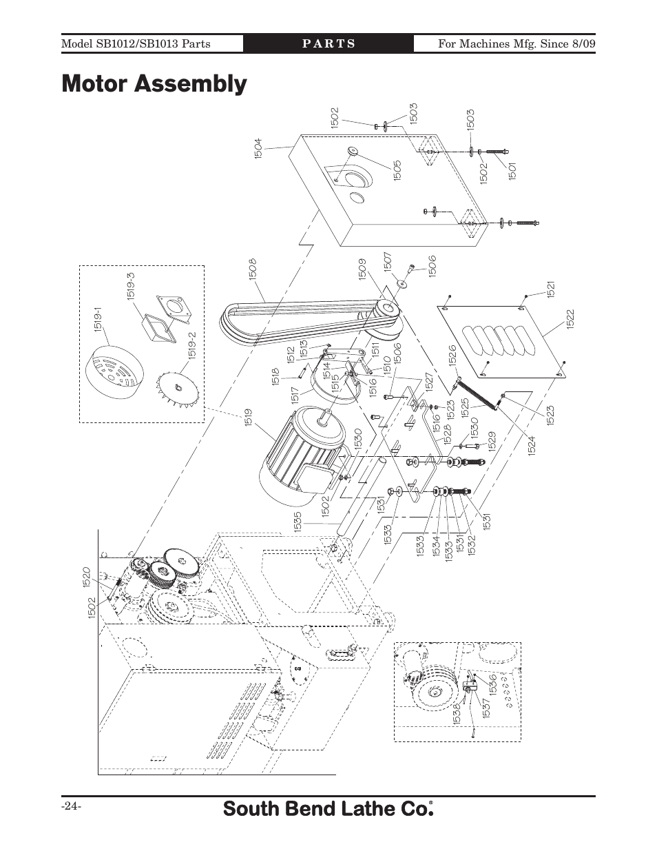 Motor assembly | Southbend SB1014 User Manual | Page 130 / 144