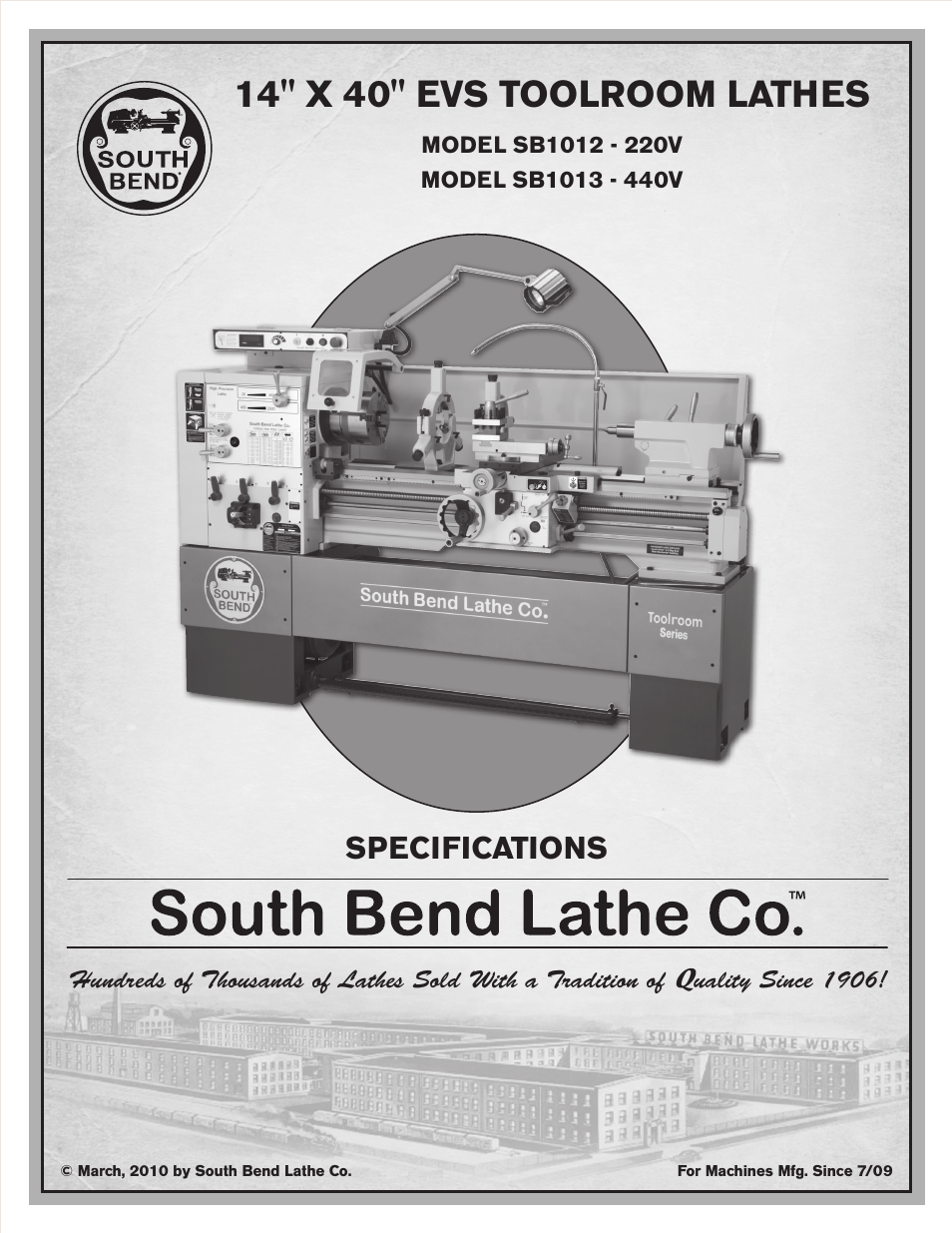 14" x 40" evs toolroom lathes, Specifications | Southbend SB1014 User Manual | Page 81 / 144