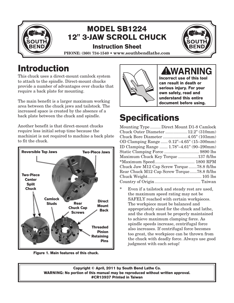 Southbend SB1224 User Manual | 12 pages