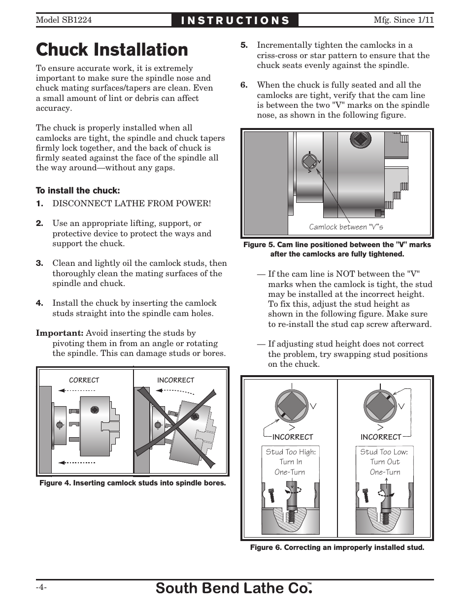Chuck installation | Southbend SB1224 User Manual | Page 4 / 12