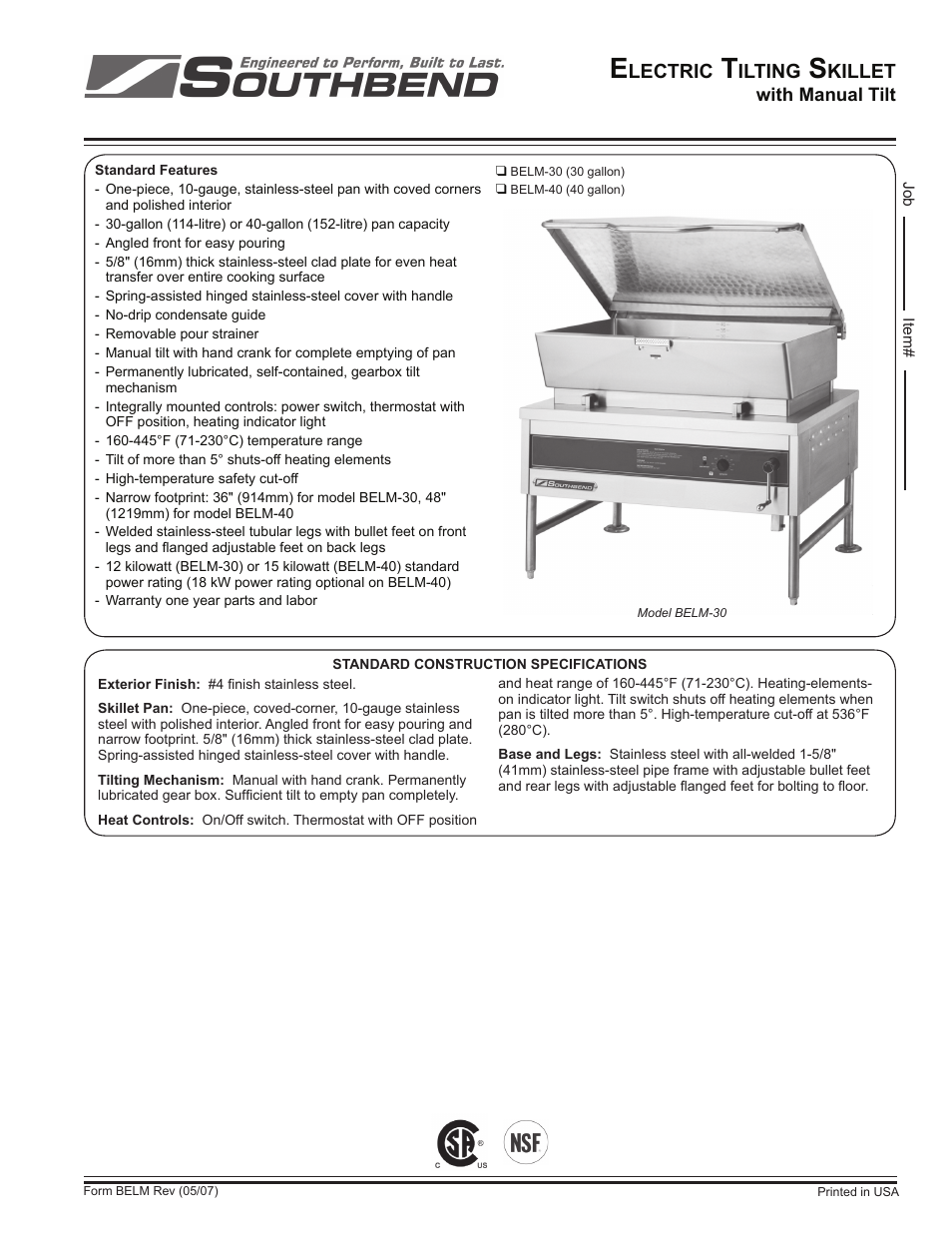 Southbend BELM-30 User Manual | 2 pages