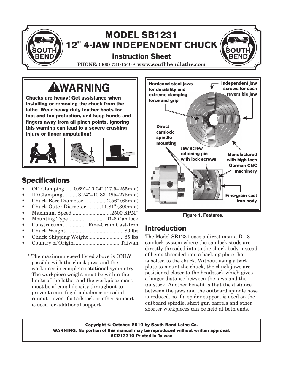 Southbend SB1231 User Manual | 8 pages