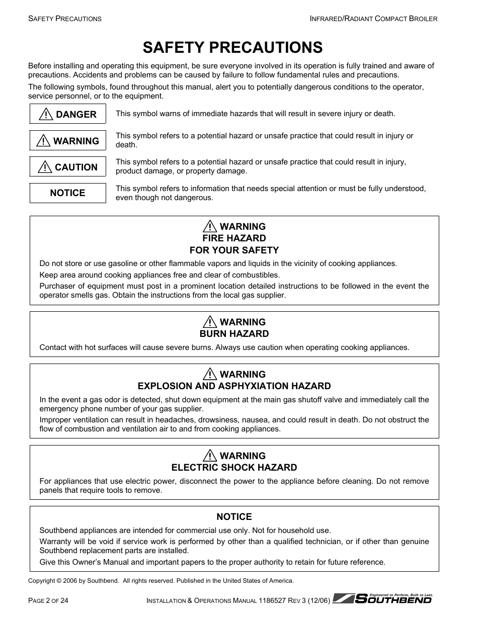 Safety precautions | Southbend P32-NFR User Manual | Page 2 / 24