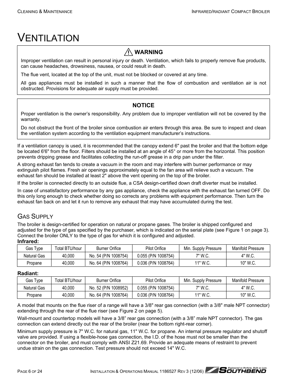 Entilation | Southbend P32-NFR User Manual | Page 6 / 24