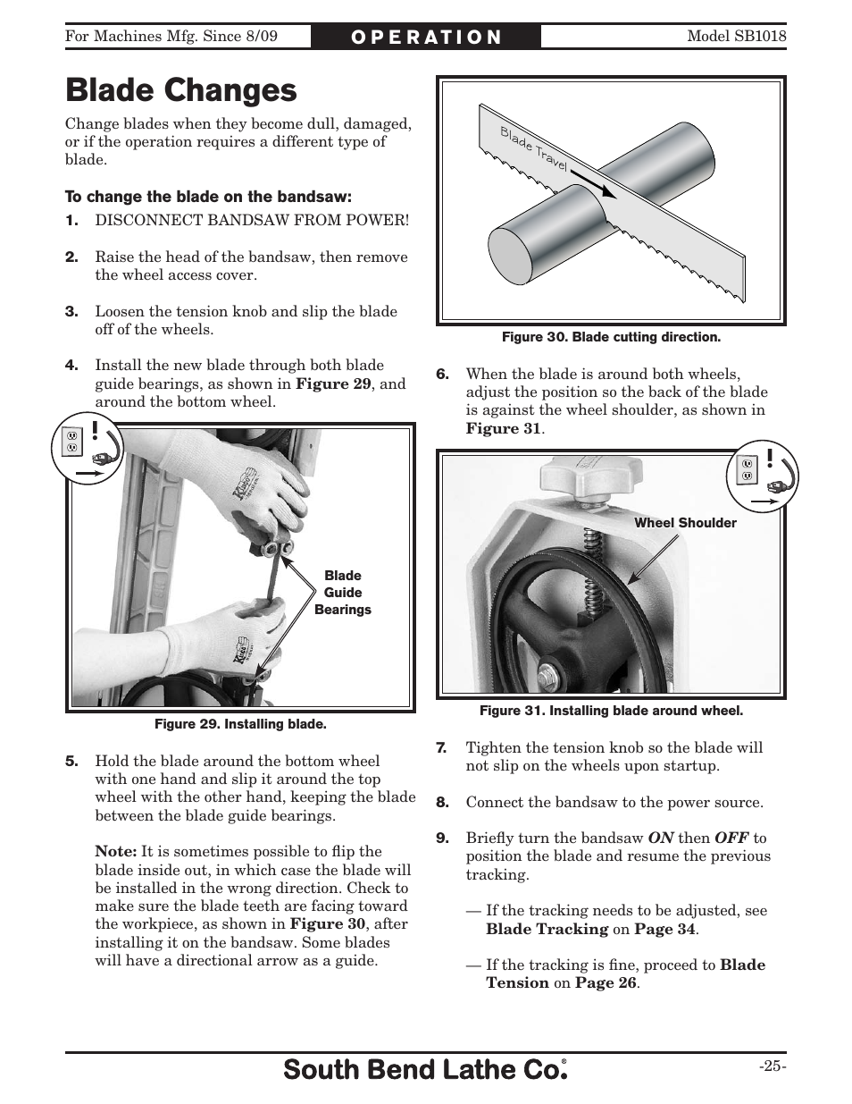 Blade changes | Southbend Swivel Mast Bandsaw sb1018 User Manual | Page 27 / 56